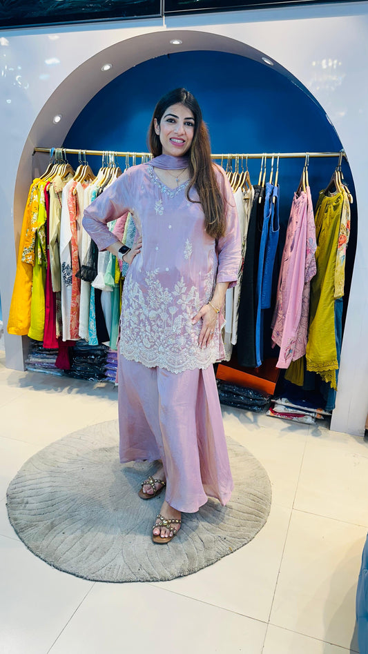 Shimmer tissue 3 pc handwork partywear suit