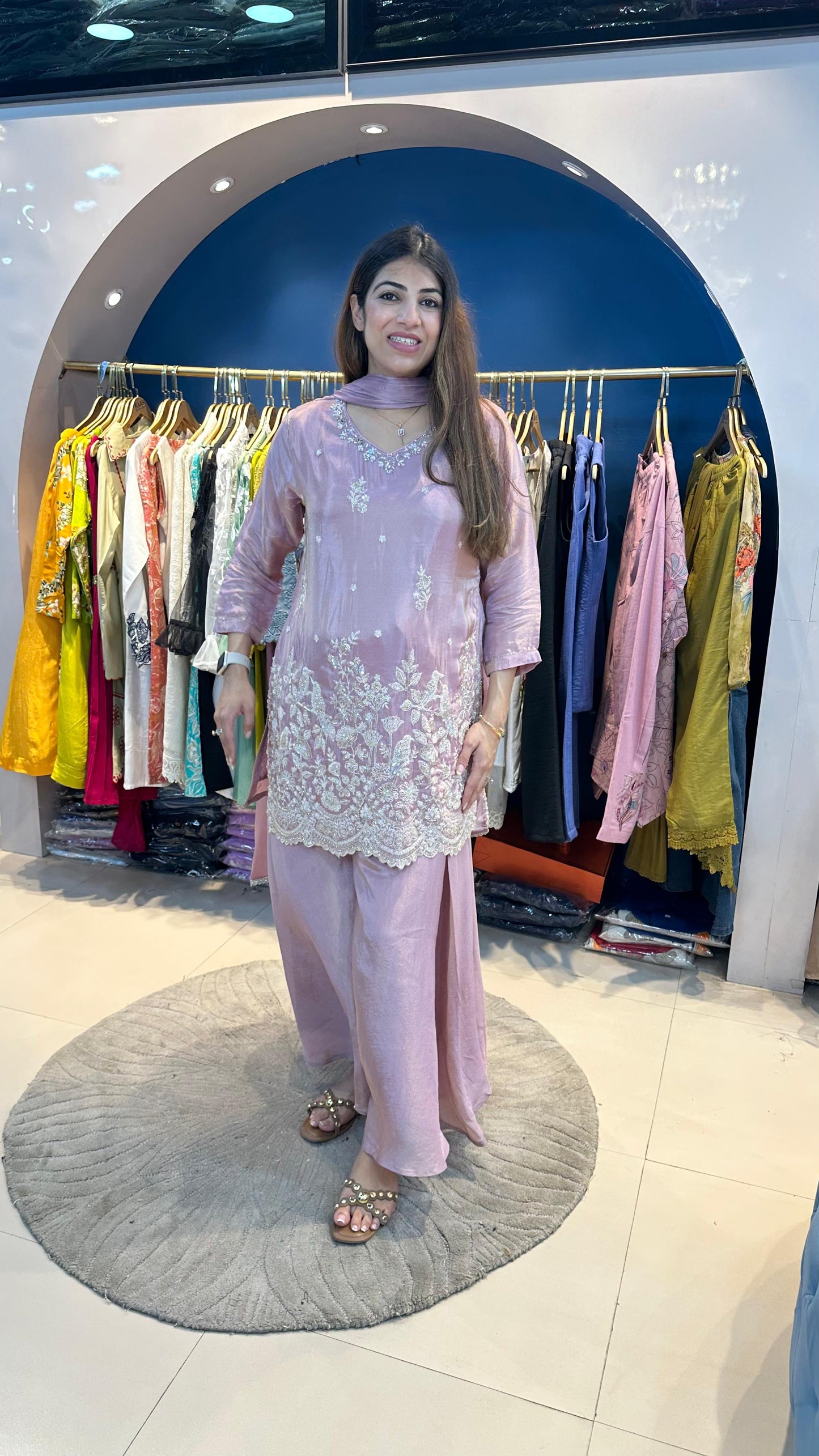 Shimmer tissue 3 pc handwork partywear suit