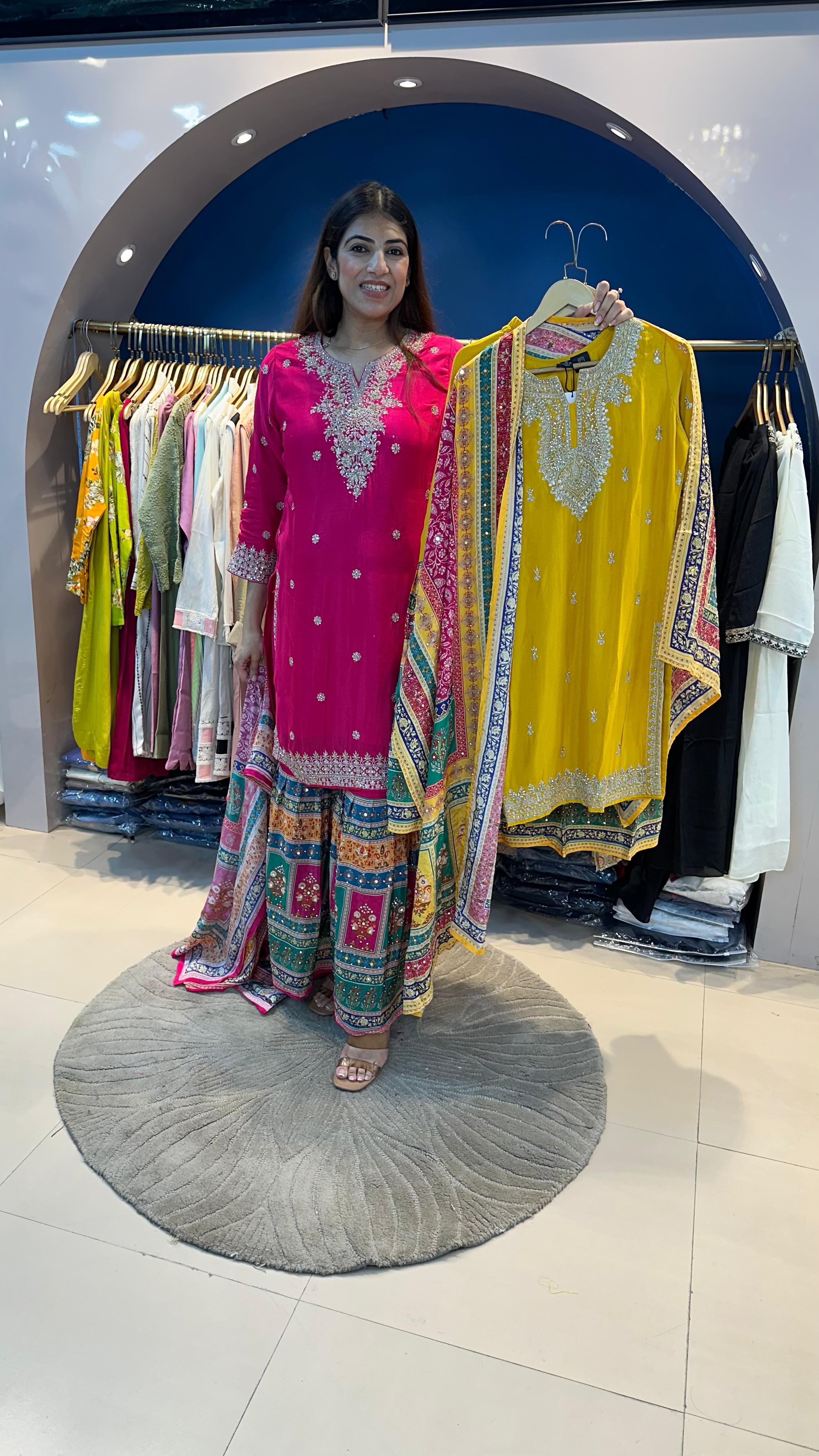 Crepe Party Wear 3 pc Suit with Digital sharara & Dupatta