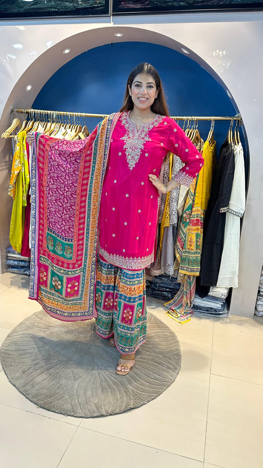 Crepe Party Wear 3 pc Suit with Digital sharara & Dupatta