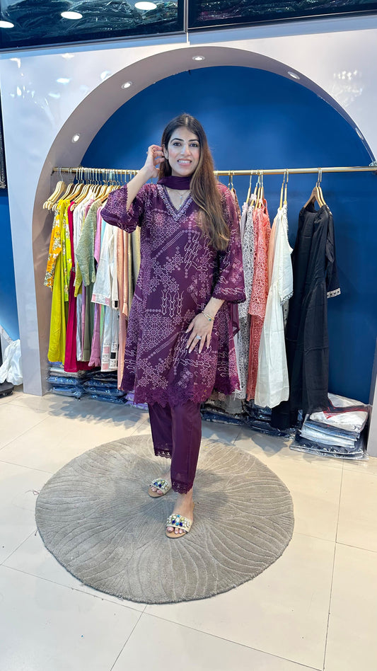 Printed Muslin 3 pc Suit