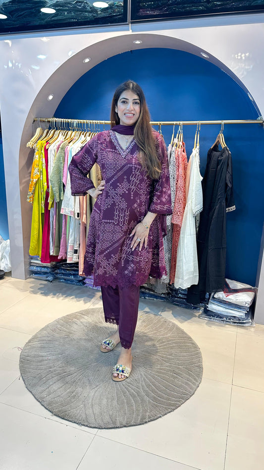 Printed Muslin 3 pc Suit
