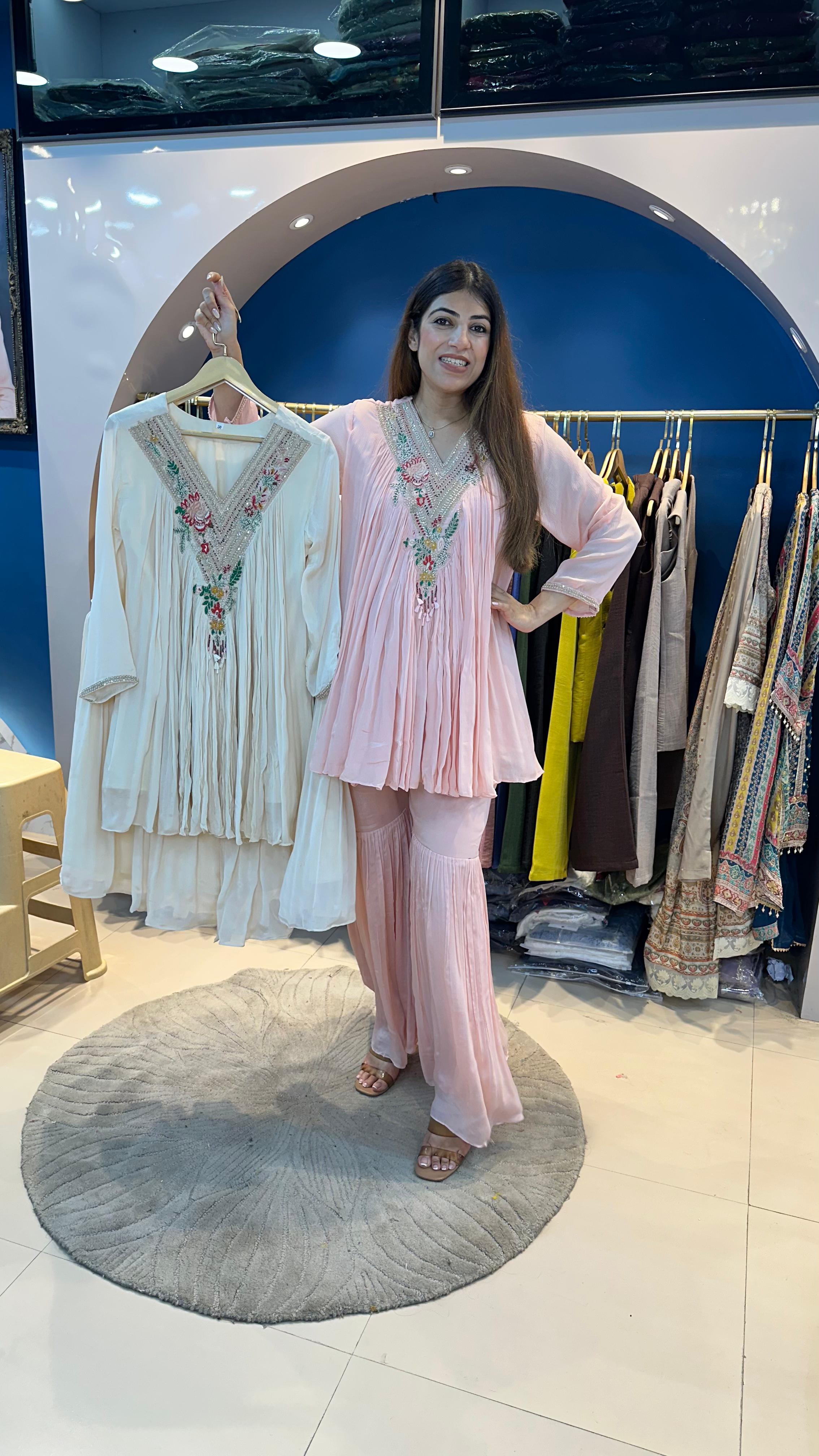 Pure chinon sharara set with handwork