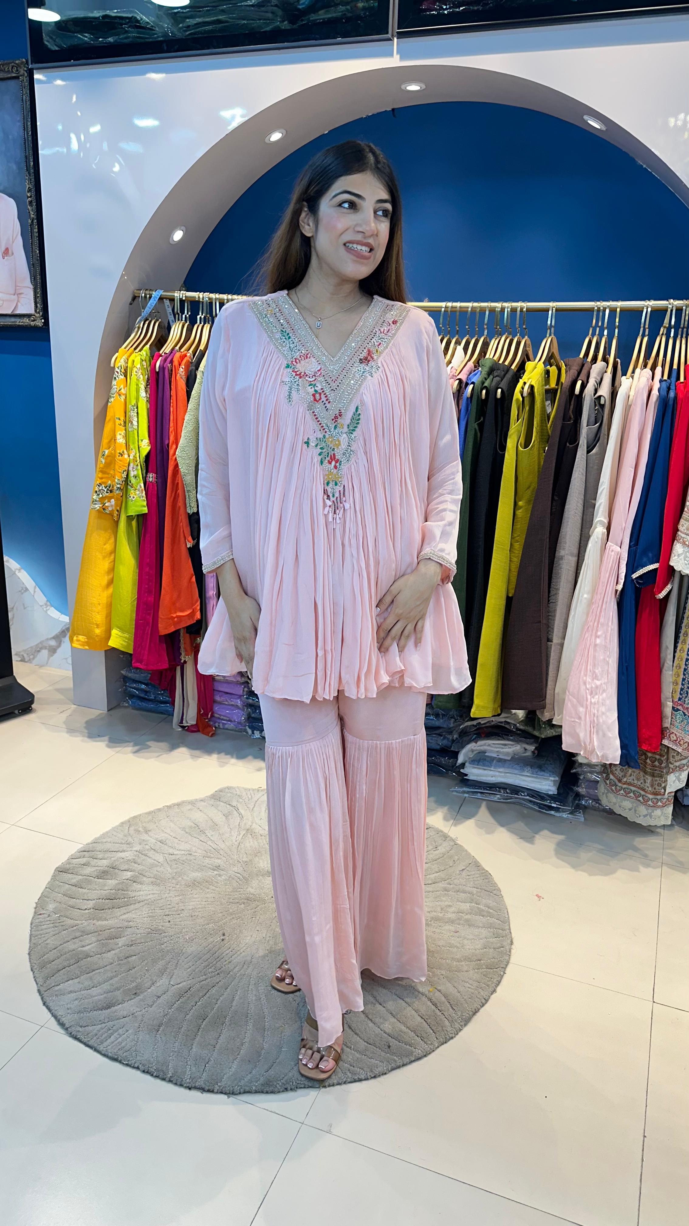 Pure chinon sharara set with handwork