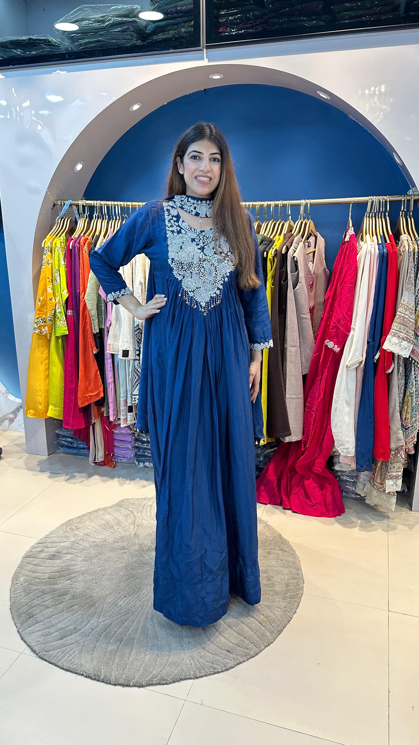 Dola silk dress with choker neck dupatta