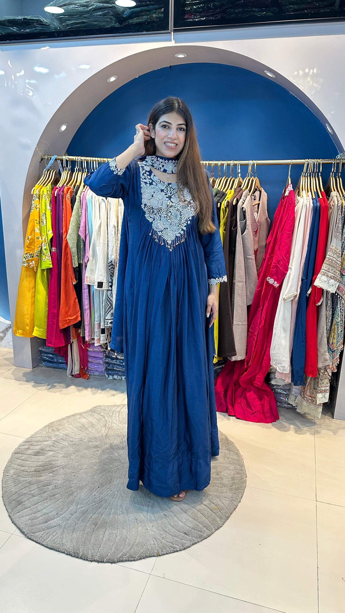Dola silk dress with choker neck dupatta