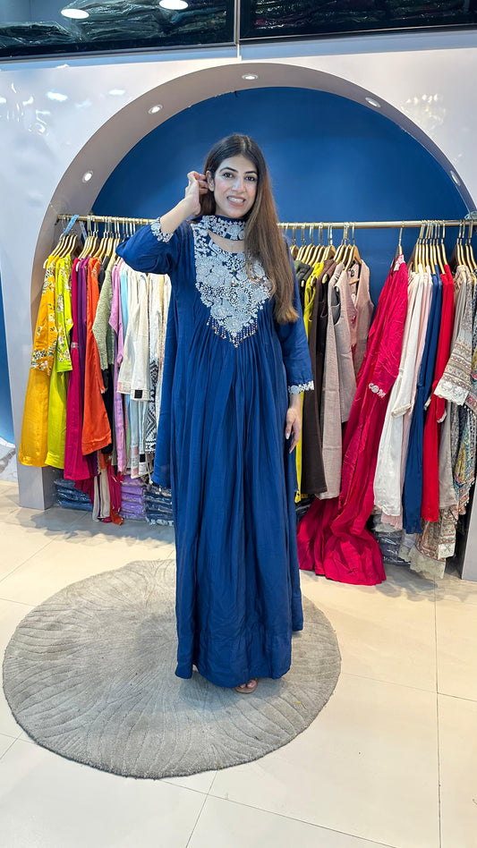 Dola silk dress with choker neck dupatta