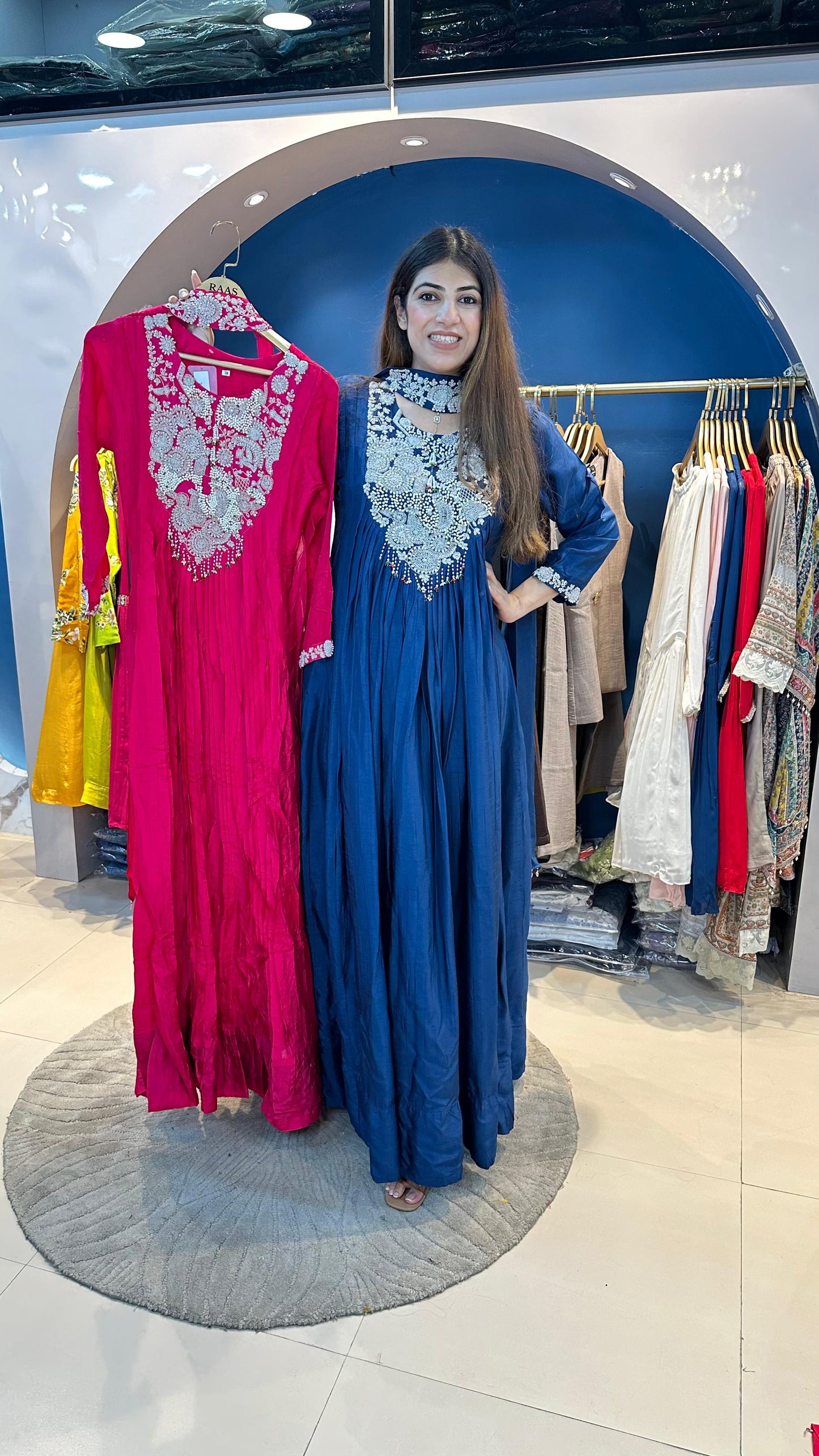 Dola silk dress with choker neck dupatta