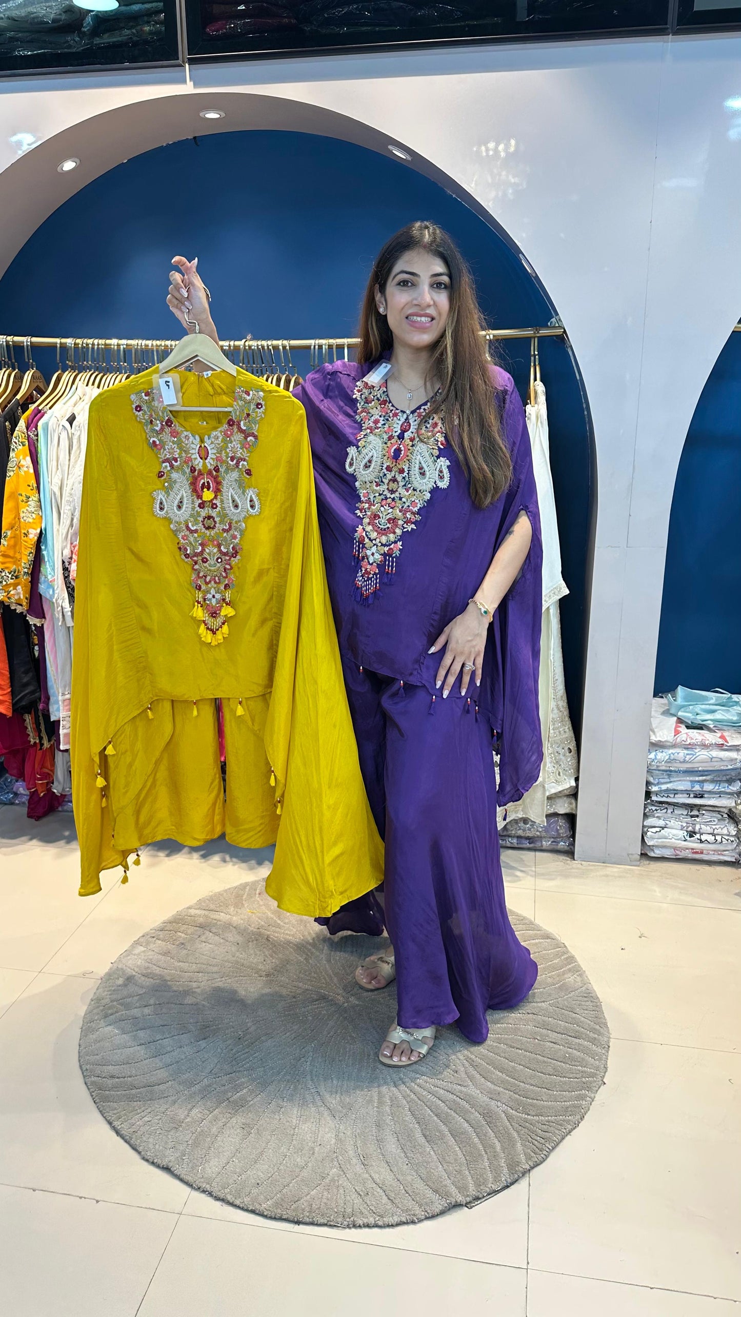 Crepe indo-western set with inner with handwork