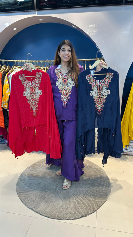 Crepe indo-western set with inner with handwork