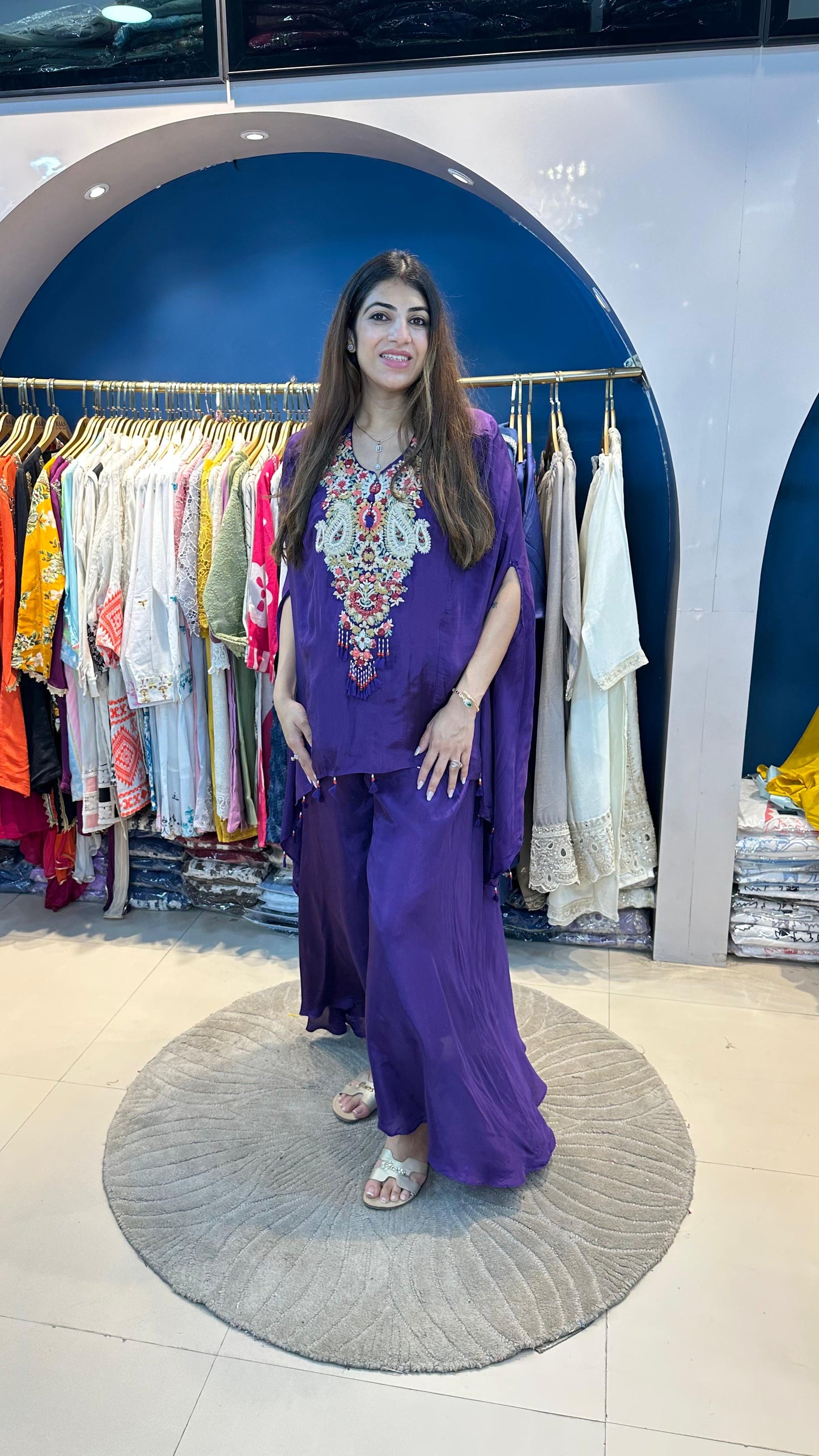 Crepe indo-western set with inner with handwork