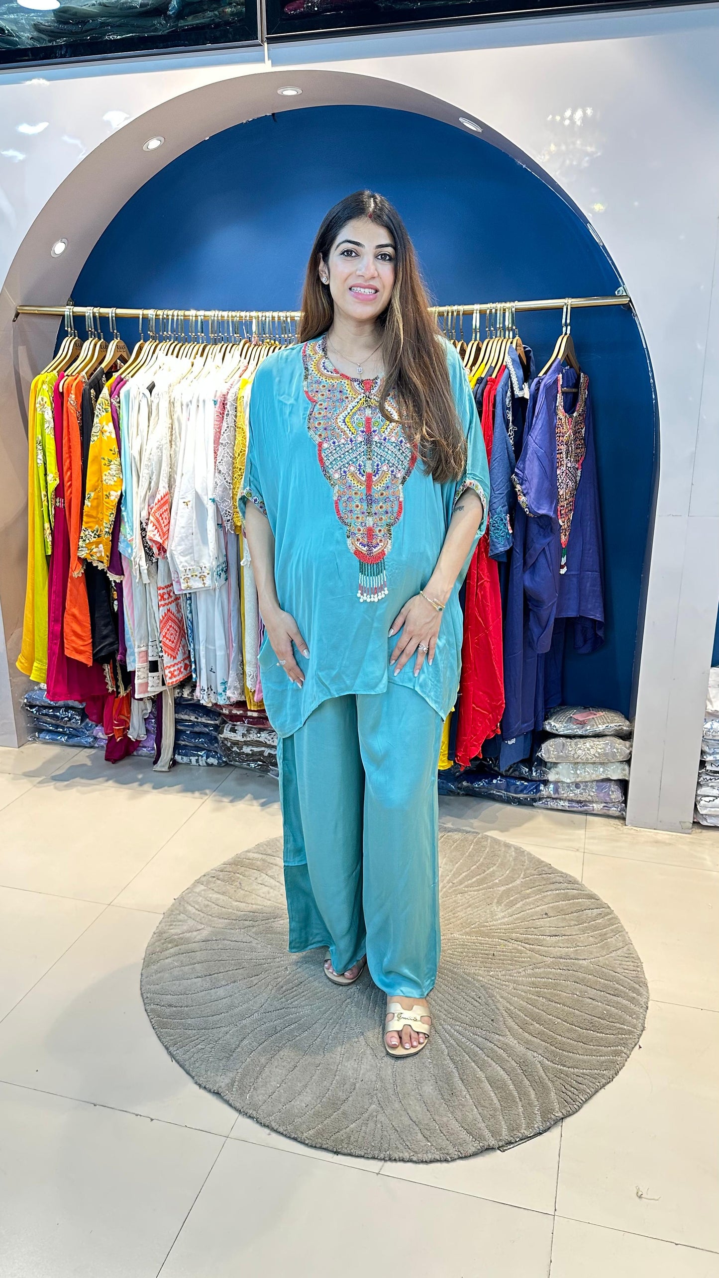Crepe 3 pc Indo-Western Set With Handwork