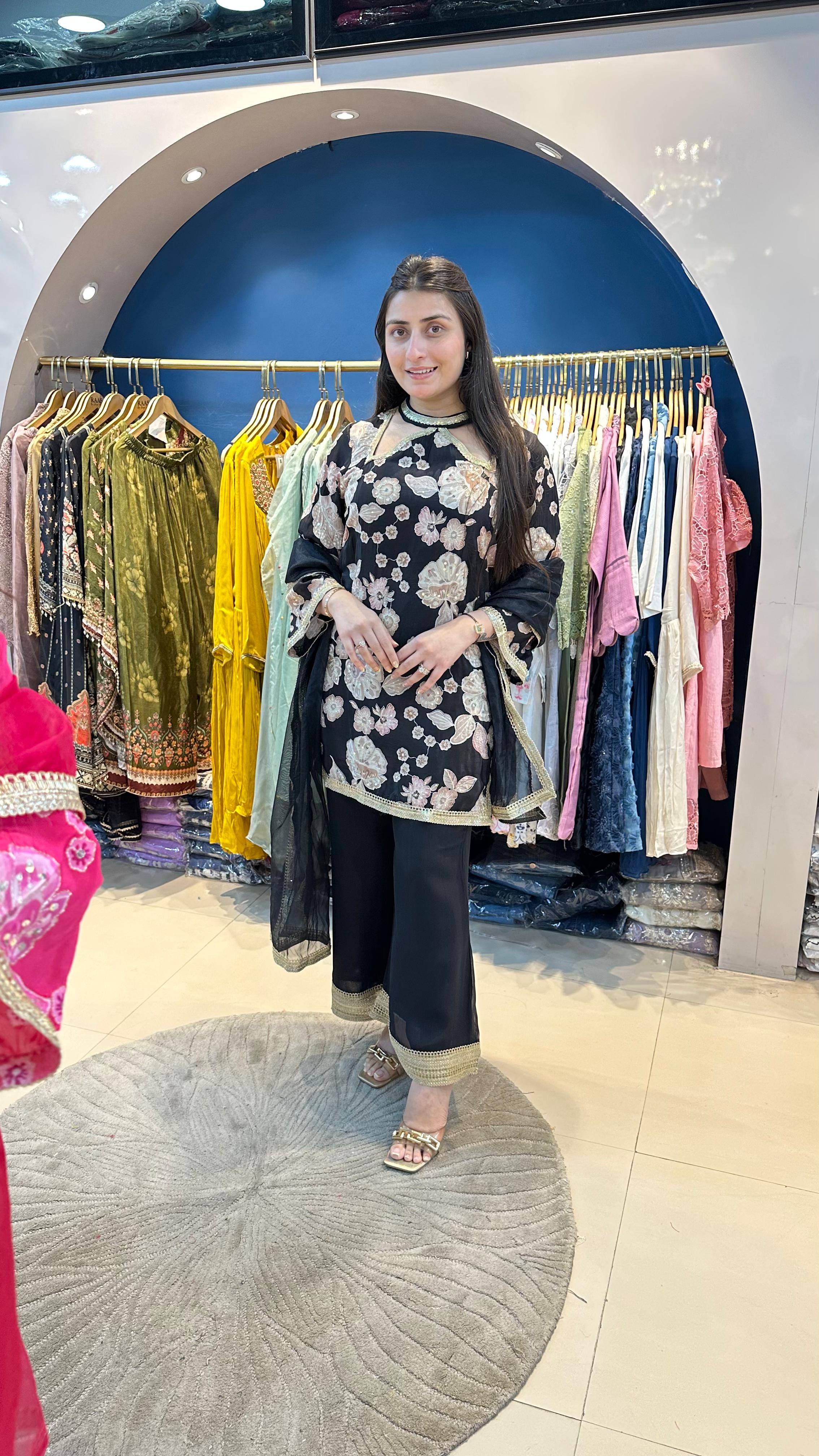 Digital Crepe Sharara Set with Organza Dupatta