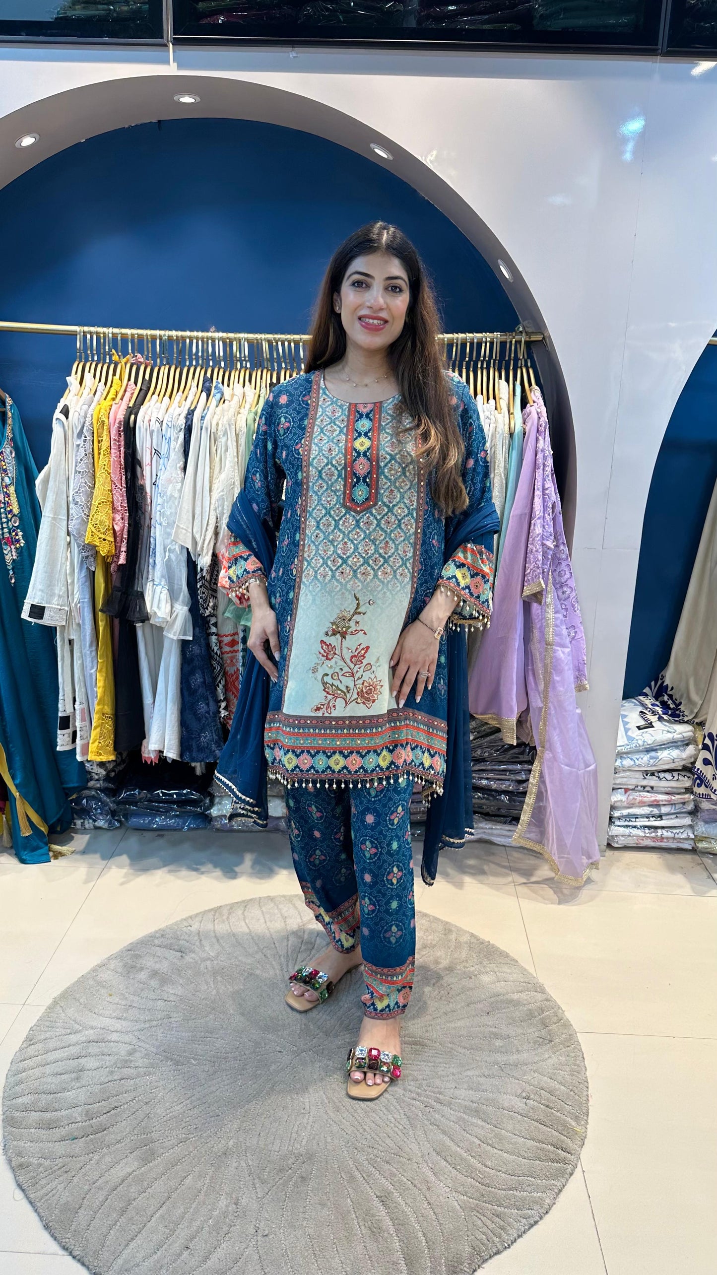 Digital Crepe 3 pc party Wear Suit
