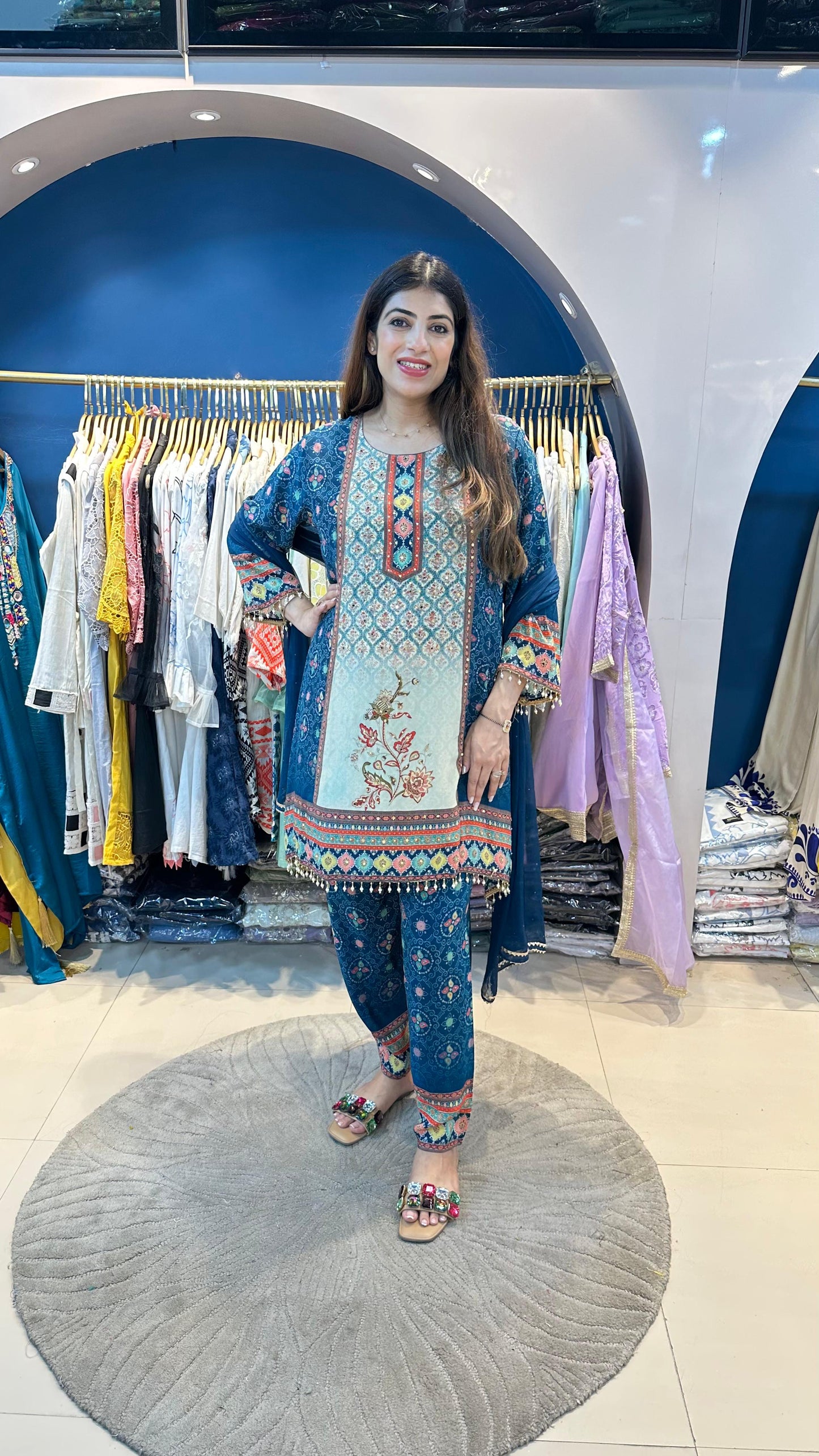 Digital Crepe 3 pc party Wear Suit