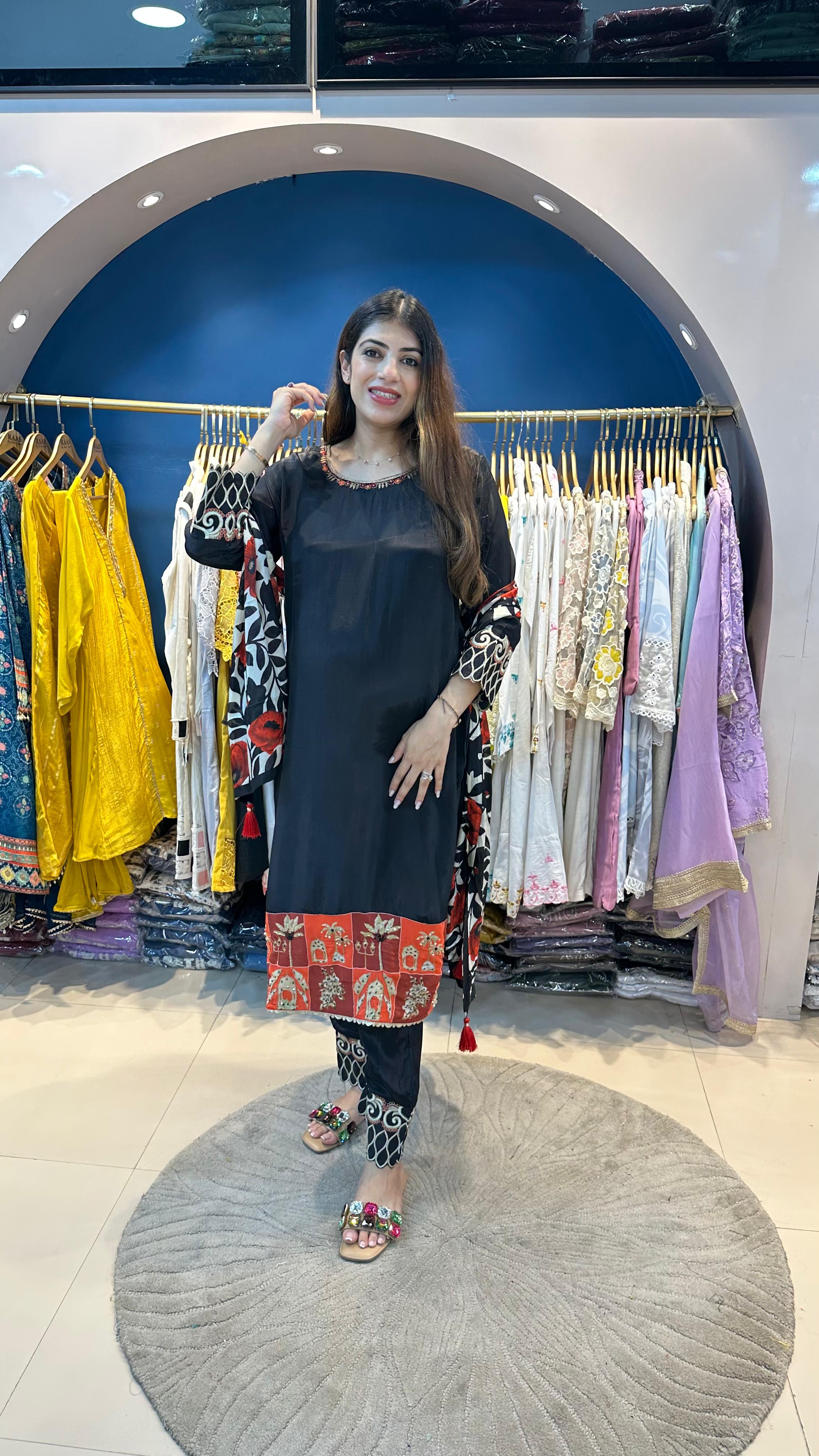 Digital Crepe 3 pc Party Wear Suit