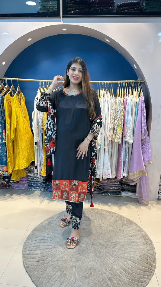 Digital Crepe 3 pc Party Wear Suit