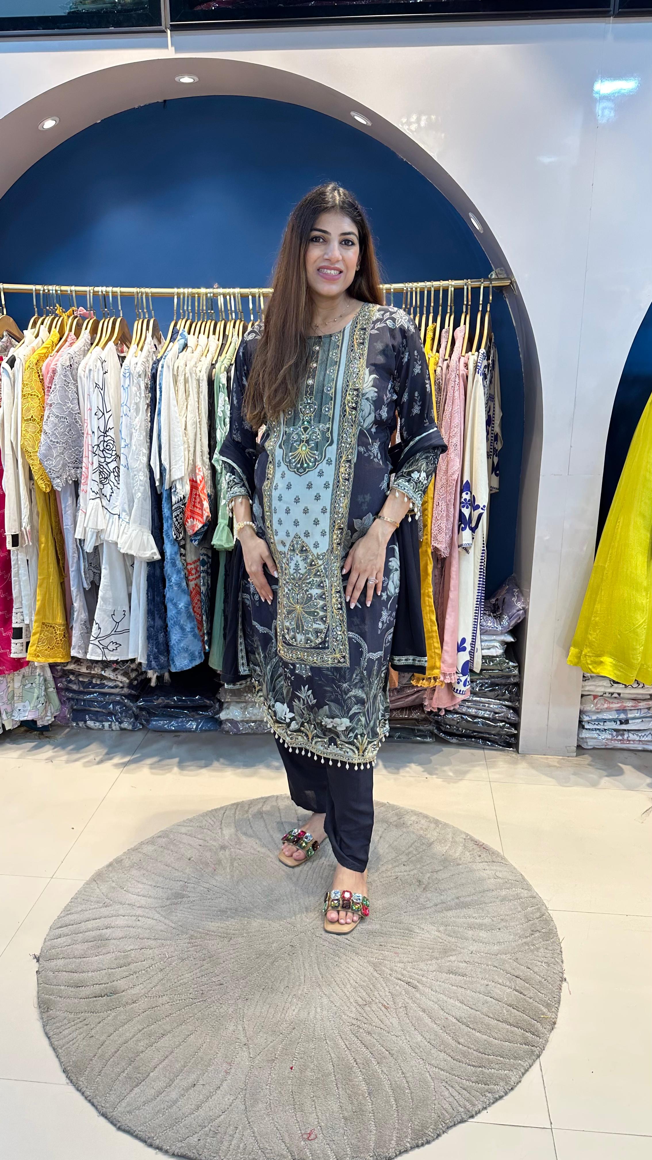 Digital crepe 3 pc suit – Raas by Riya