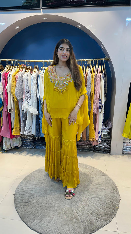 Chinon 2 pc sharara set with embroidered neckline