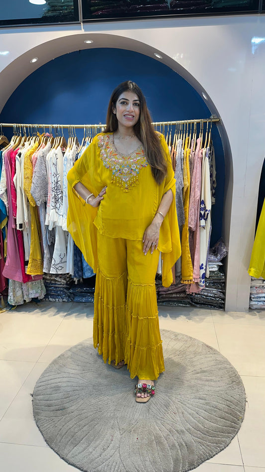 Chinon 2 pc sharara set with embroidered neckline