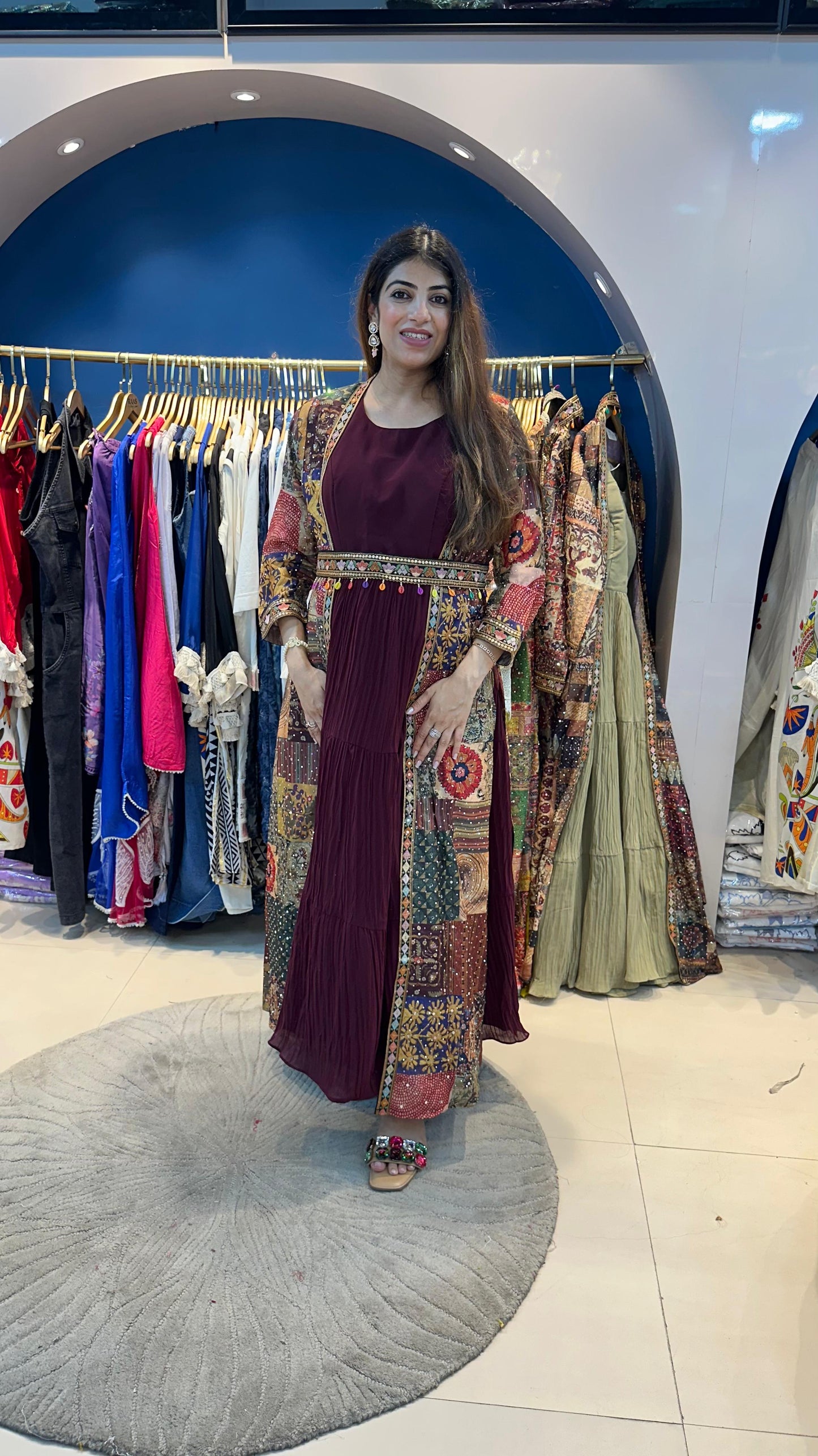 Dress with Digital Cape with Belt - Free size