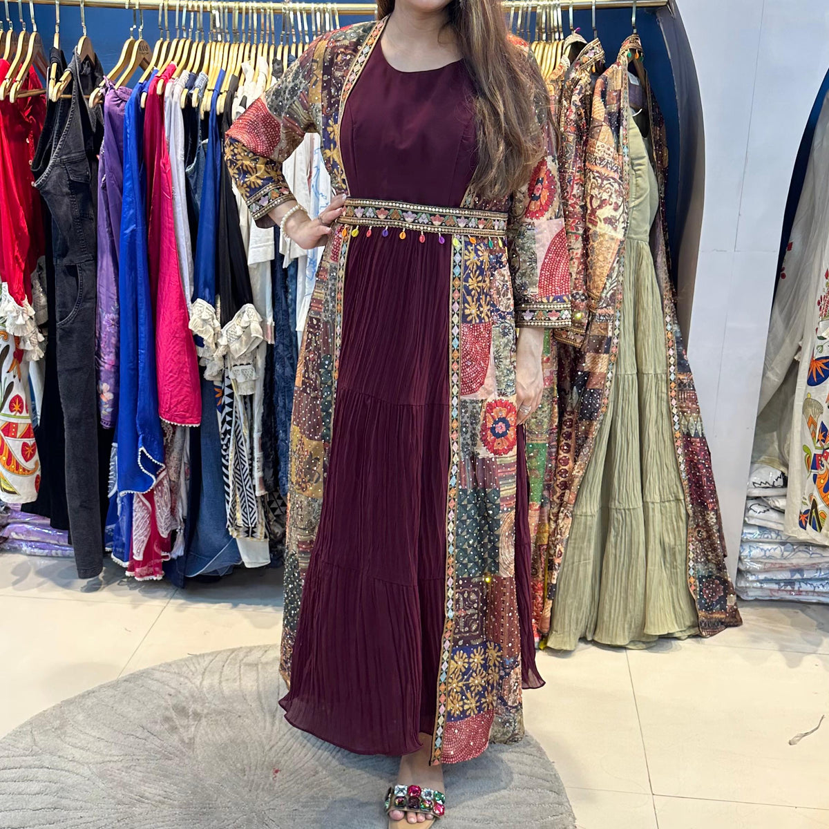 Dress with Digital Cape with Belt - Free size – Raas by Riya