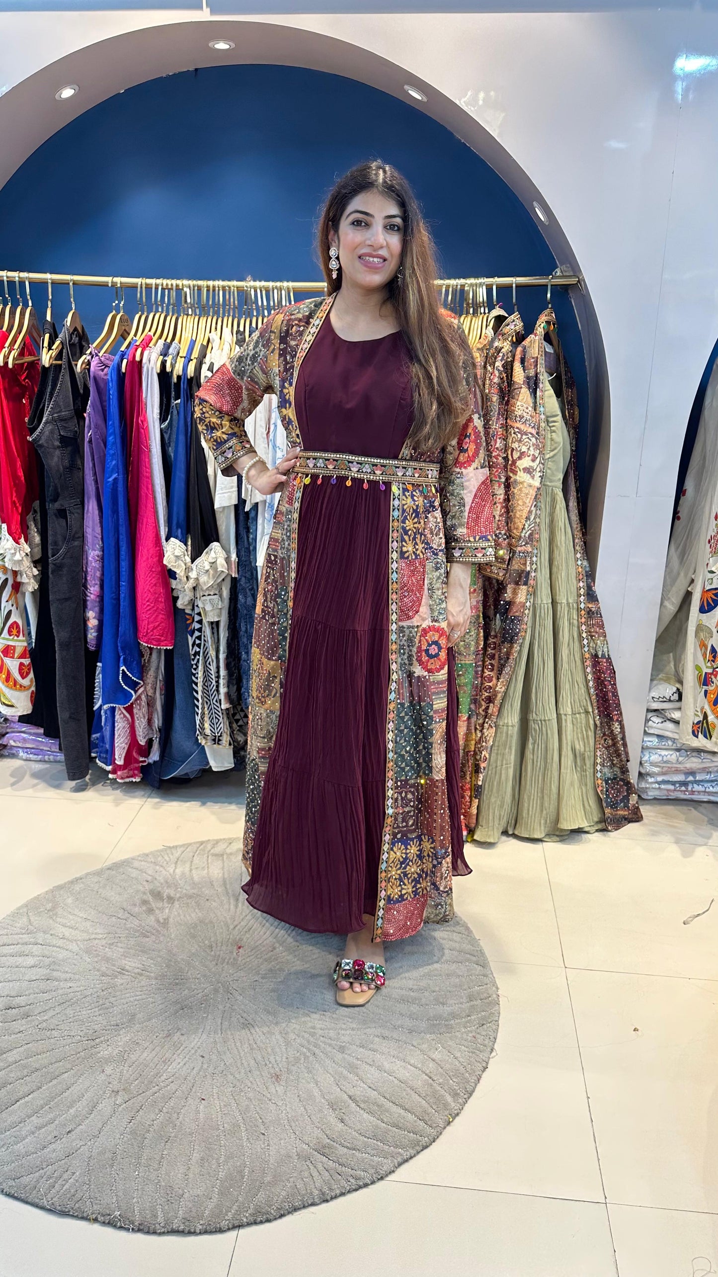 Dress with Digital Cape with Belt - Free size