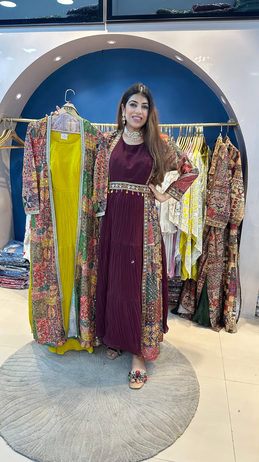 Dress with Digital Cape with Belt - Free size