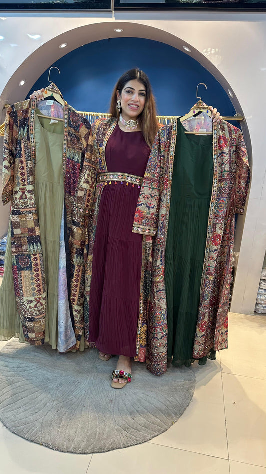 Dress with Digital Cape with Belt - Free size
