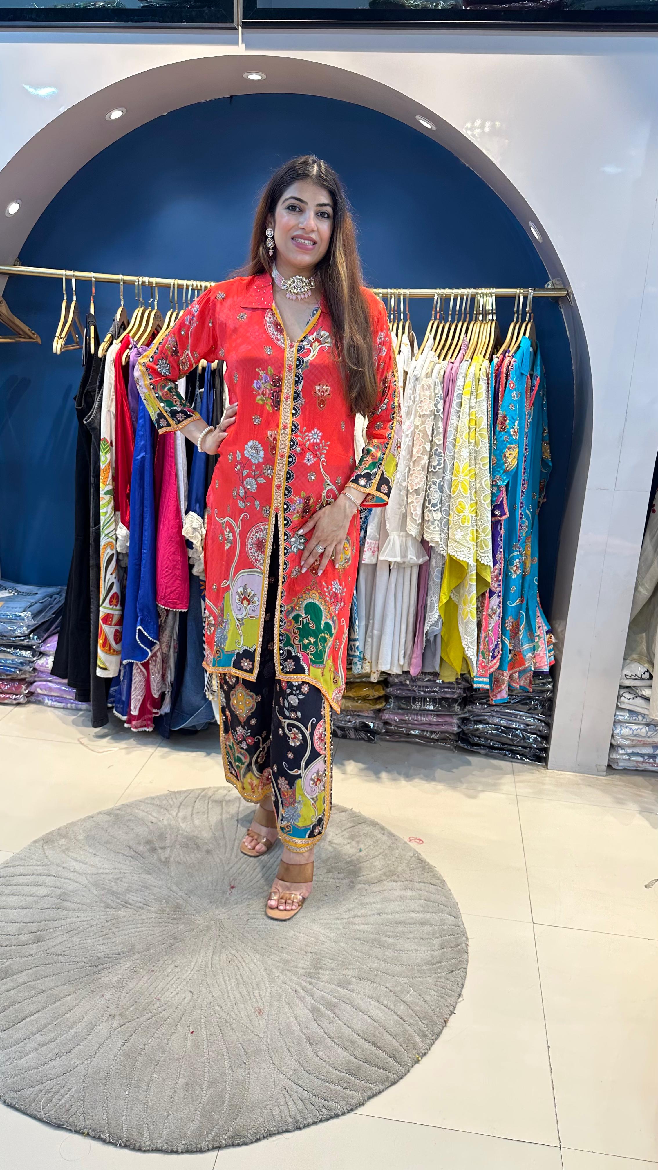Digital 2pc Contrast Crepe Set