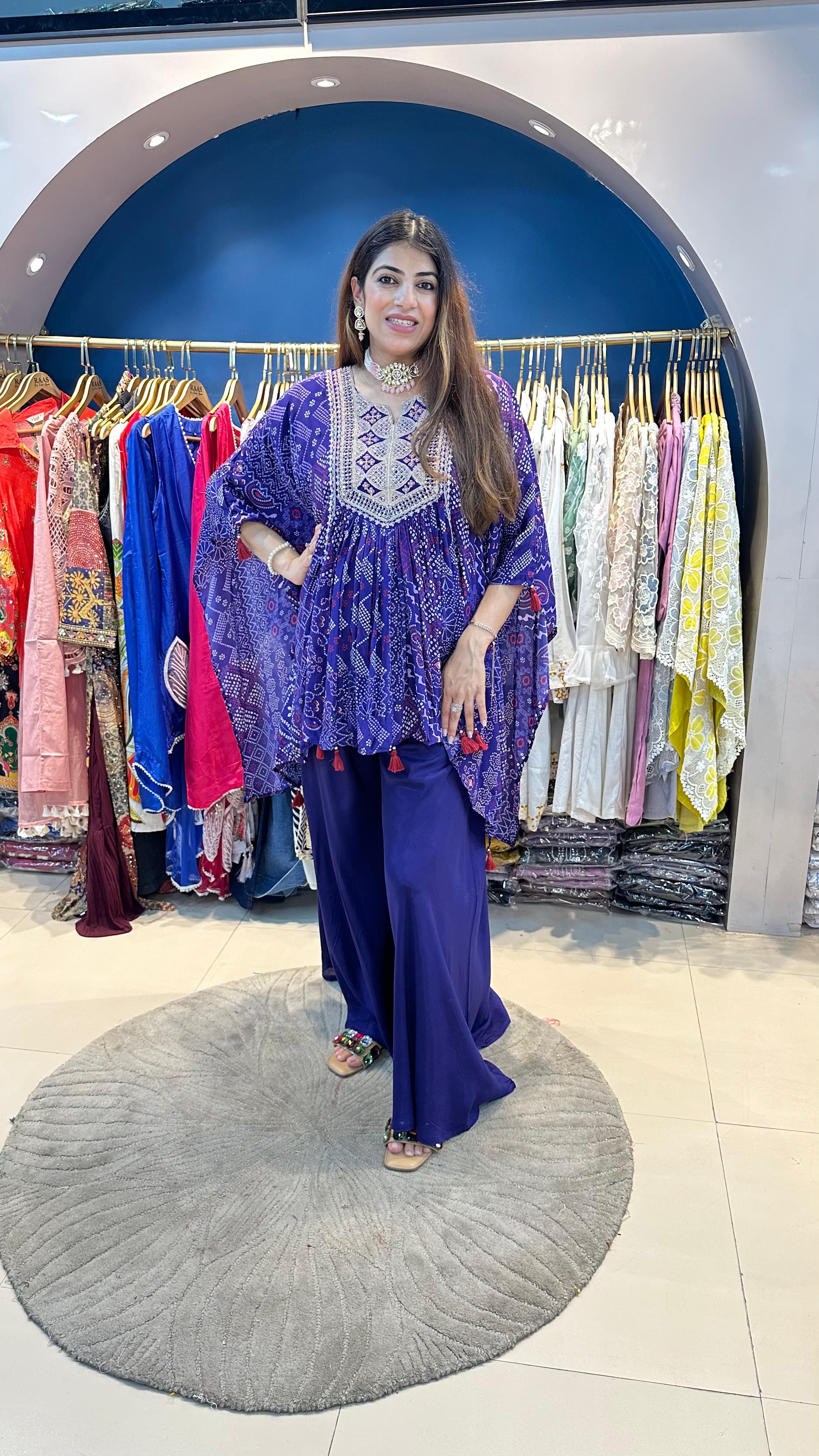 Bandhni Crepe Palazzo Kaftan Set