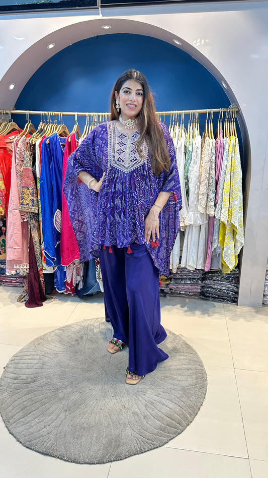 Bandhni Crepe Palazzo Kaftan Set