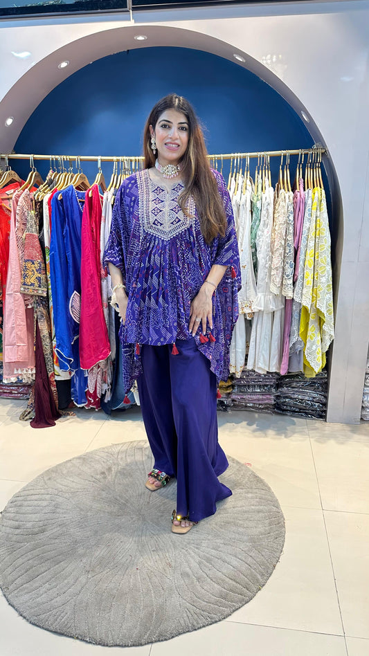 Bandhni Crepe Palazzo Kaftan Set