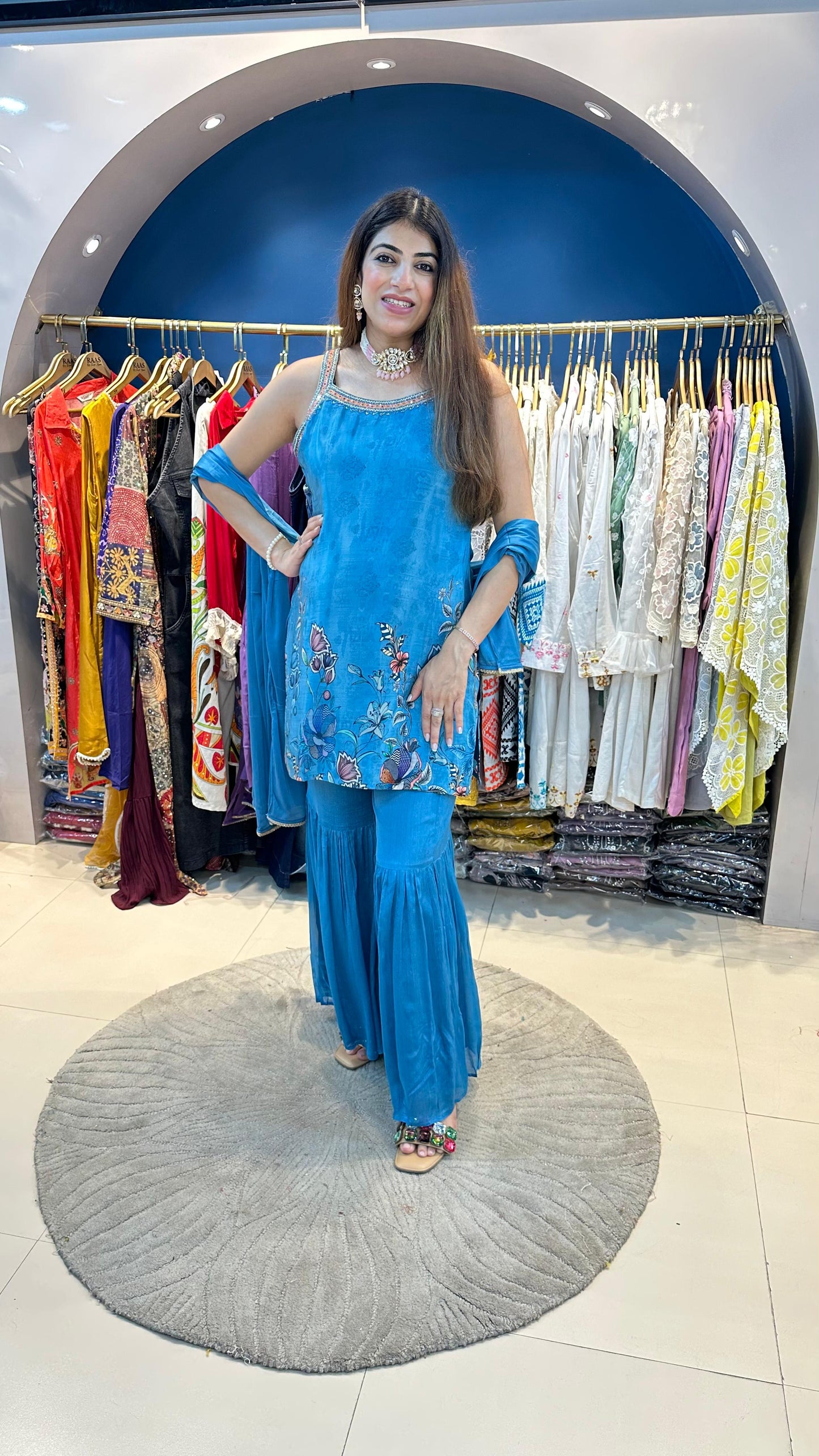 Digital Crepe Sharara Set (Sleeve Fabric Given)