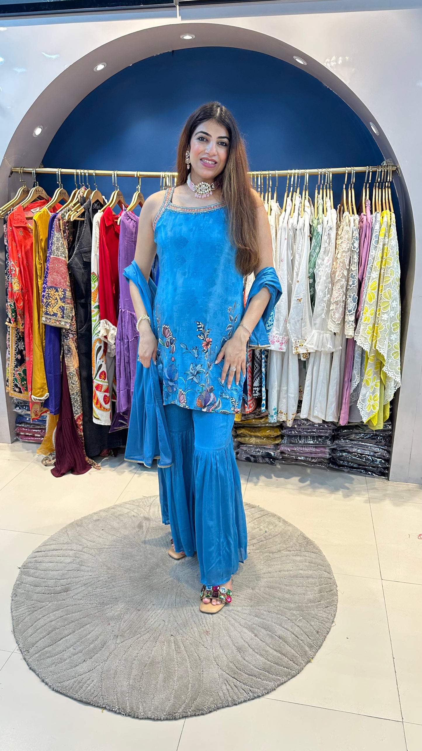 Digital Crepe Sharara Set (Sleeve Fabric Given)
