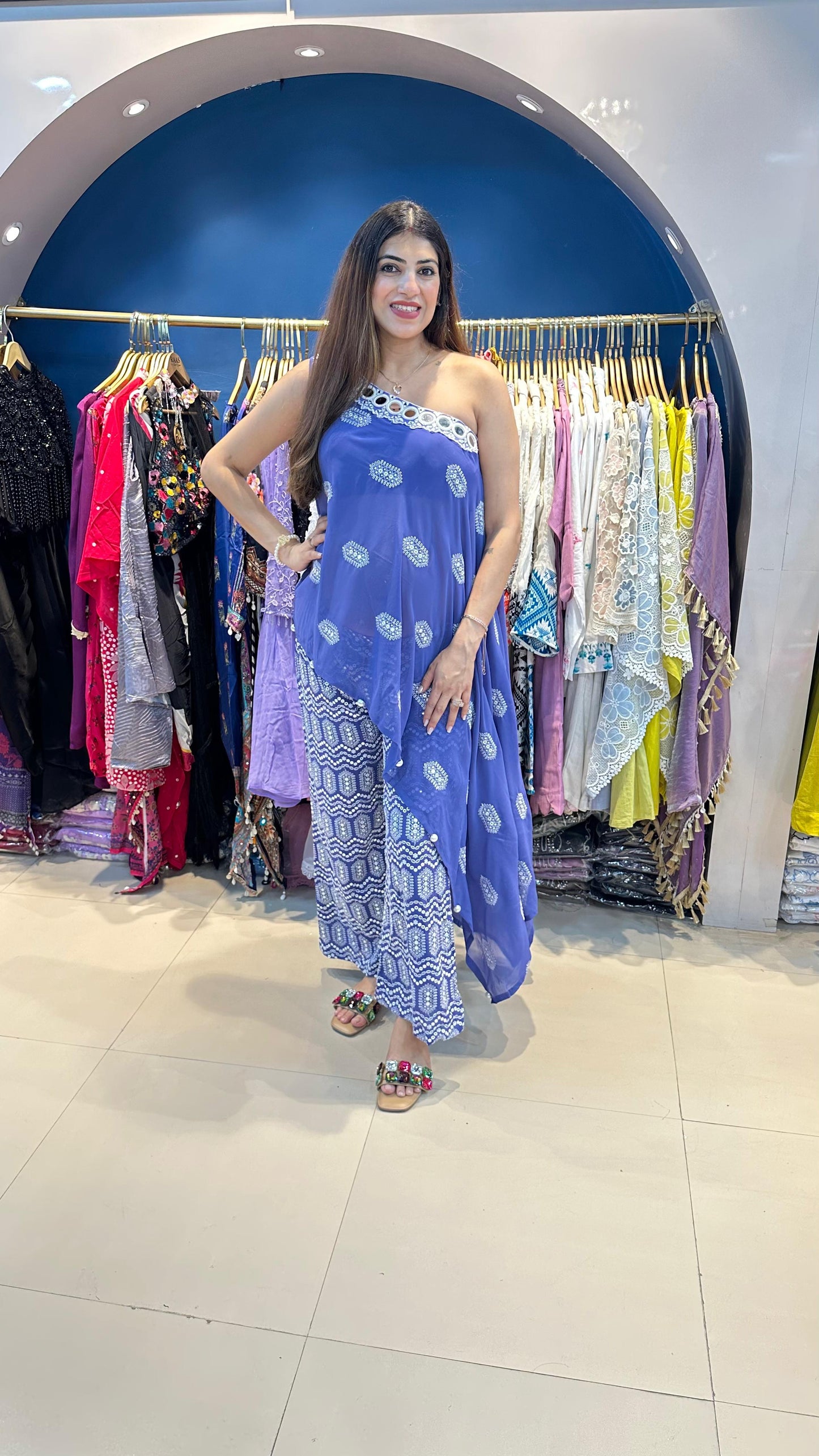 Indo-Western Set 2pc with Chicken Kari Pants with Sleeve Fabric