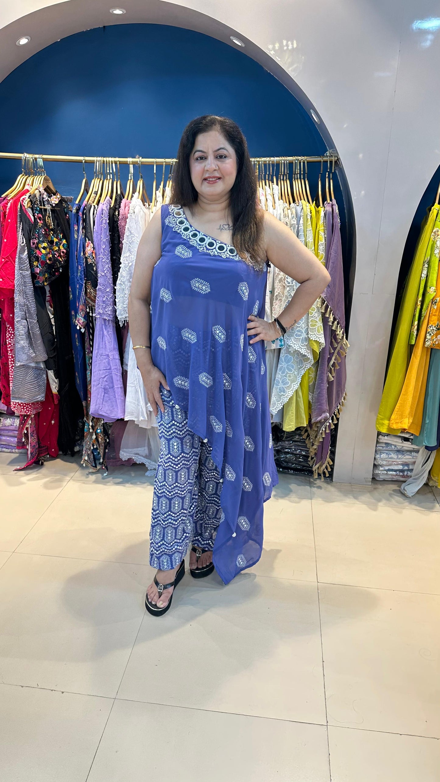 Indo-Western Set 2pc with Chicken Kari Pants with Sleeve Fabric