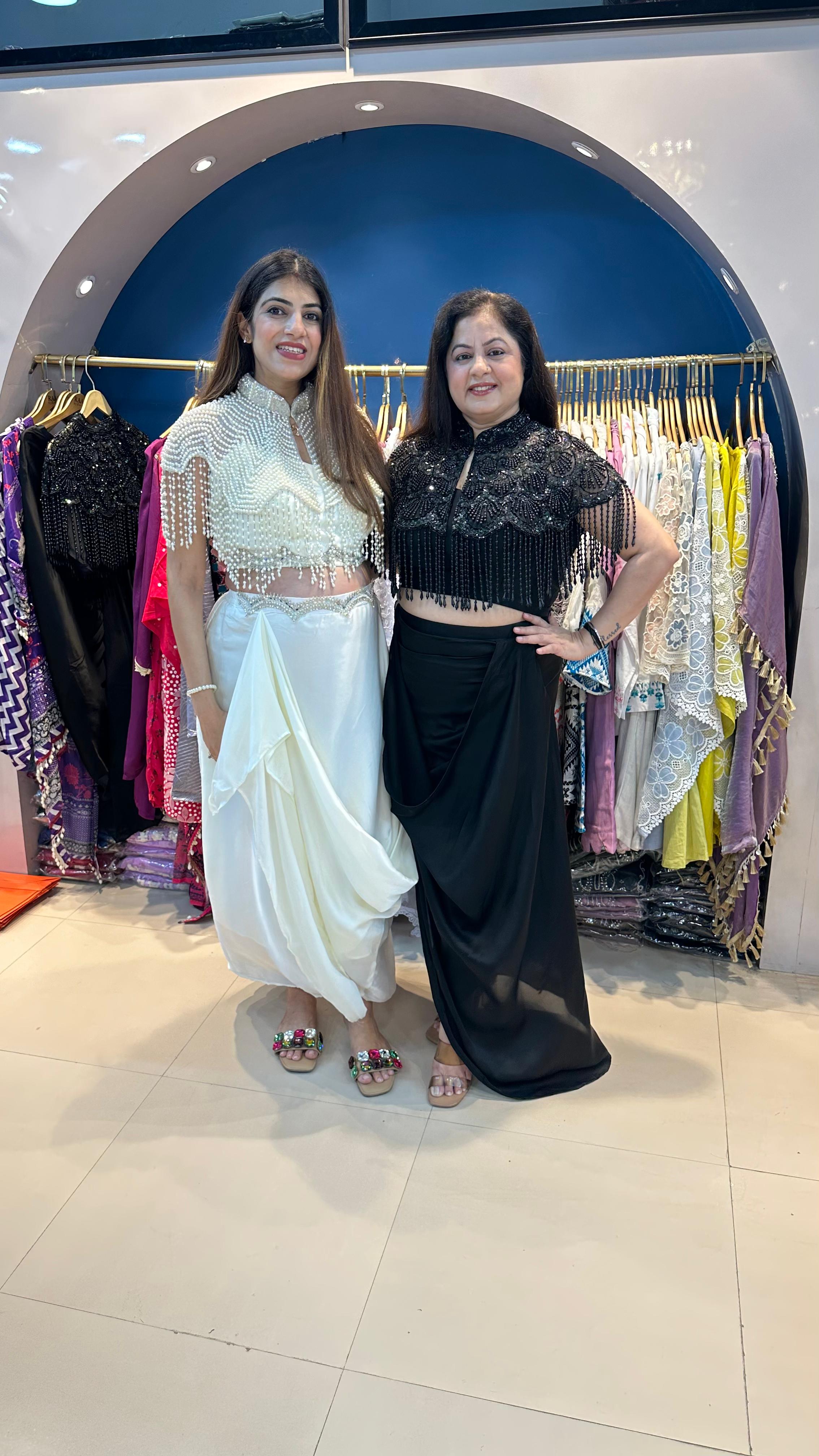 Drape Skirt with Blouse with Complete Handwork Cape
