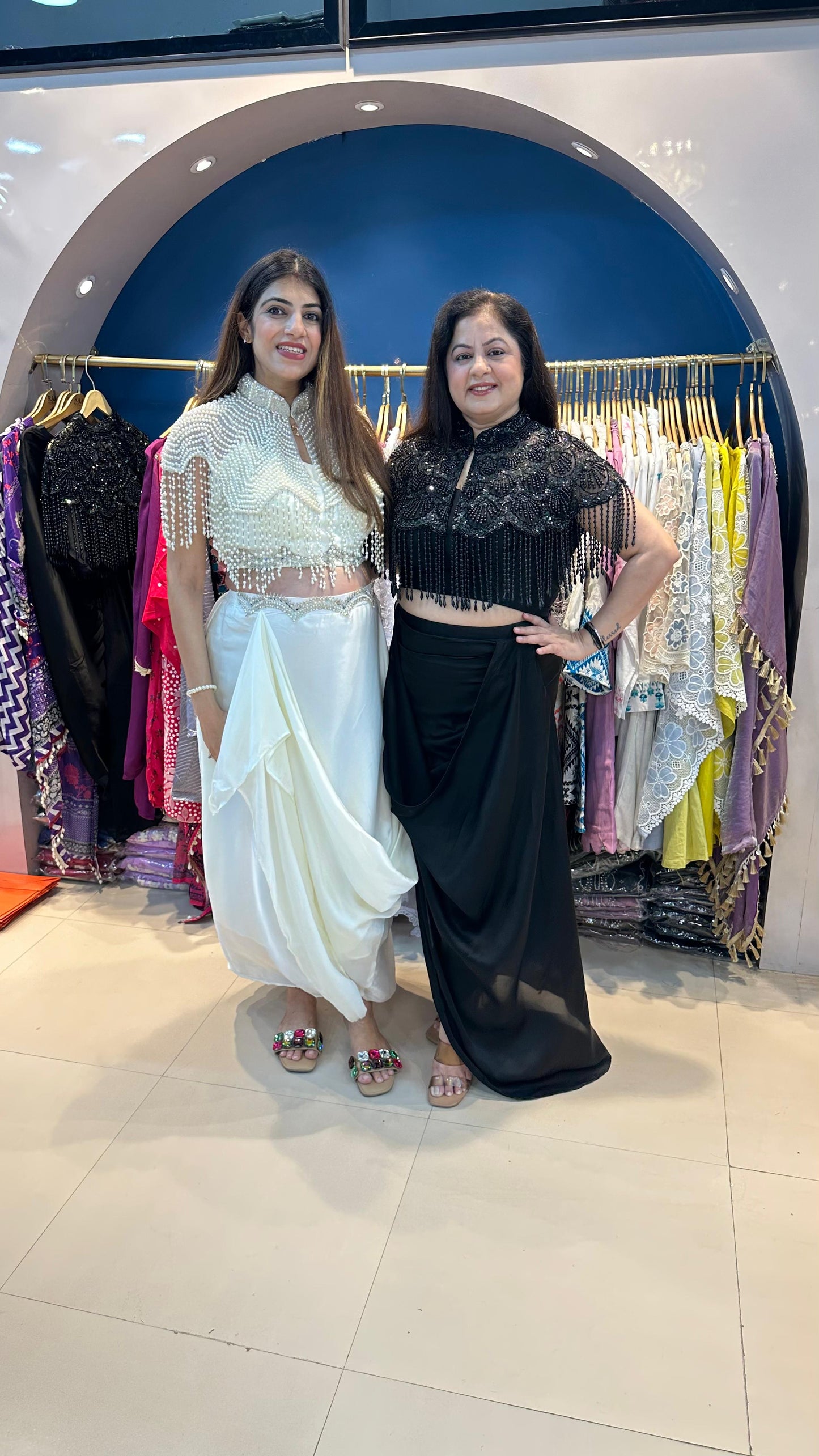 Drape Skirt with Blouse with Complete Handwork Cape