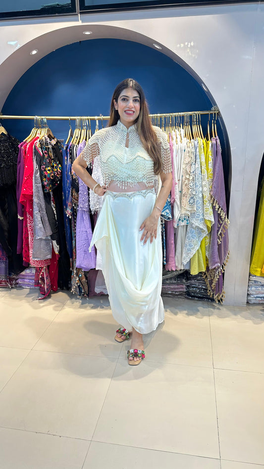 Drape Skirt with Blouse with Complete Handwork Cape
