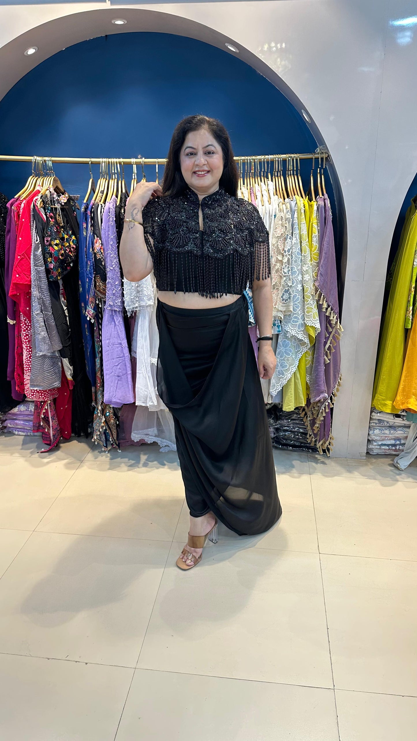 Drape Skirt with Blouse with Complete Handwork Cape
