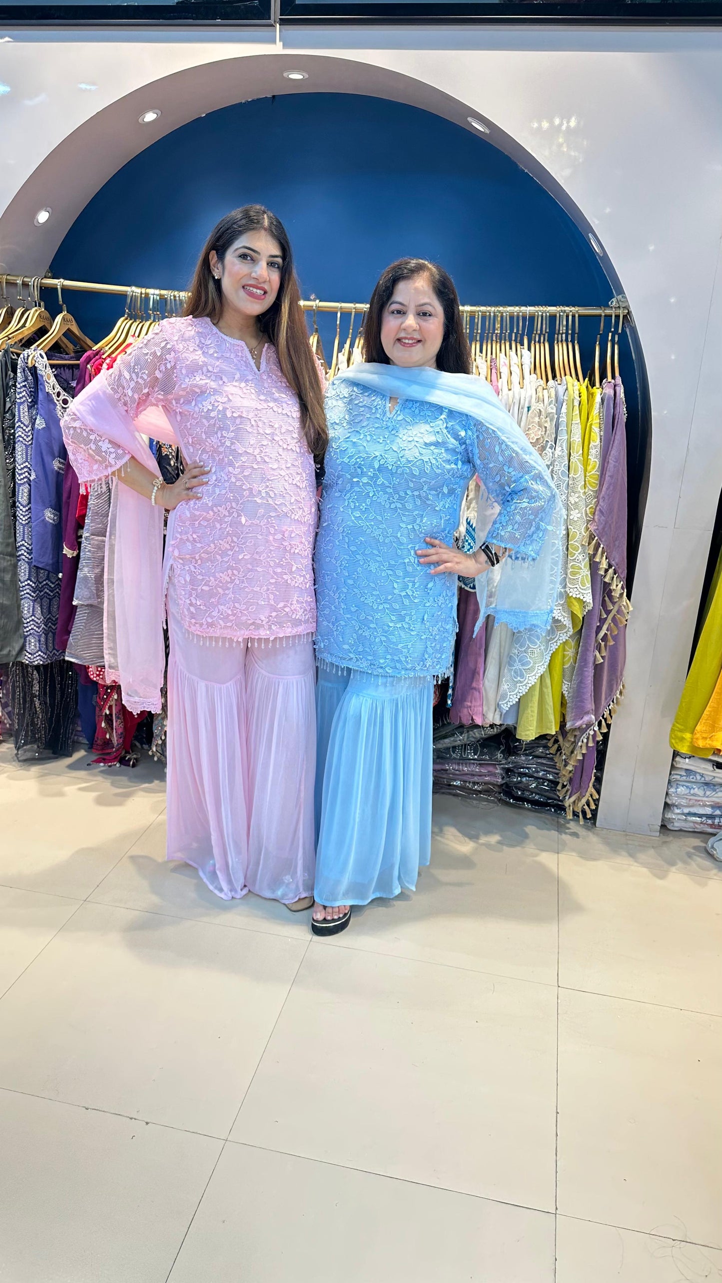 Jali Work Shirt with Viscose Georgette Sharara Paired with Organza Dupatta