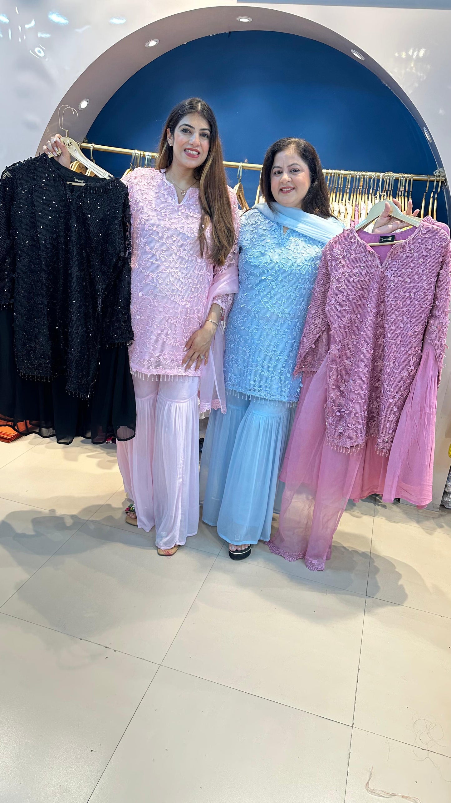 Jali Work Shirt with Viscose Georgette Sharara Paired with Organza Dupatta