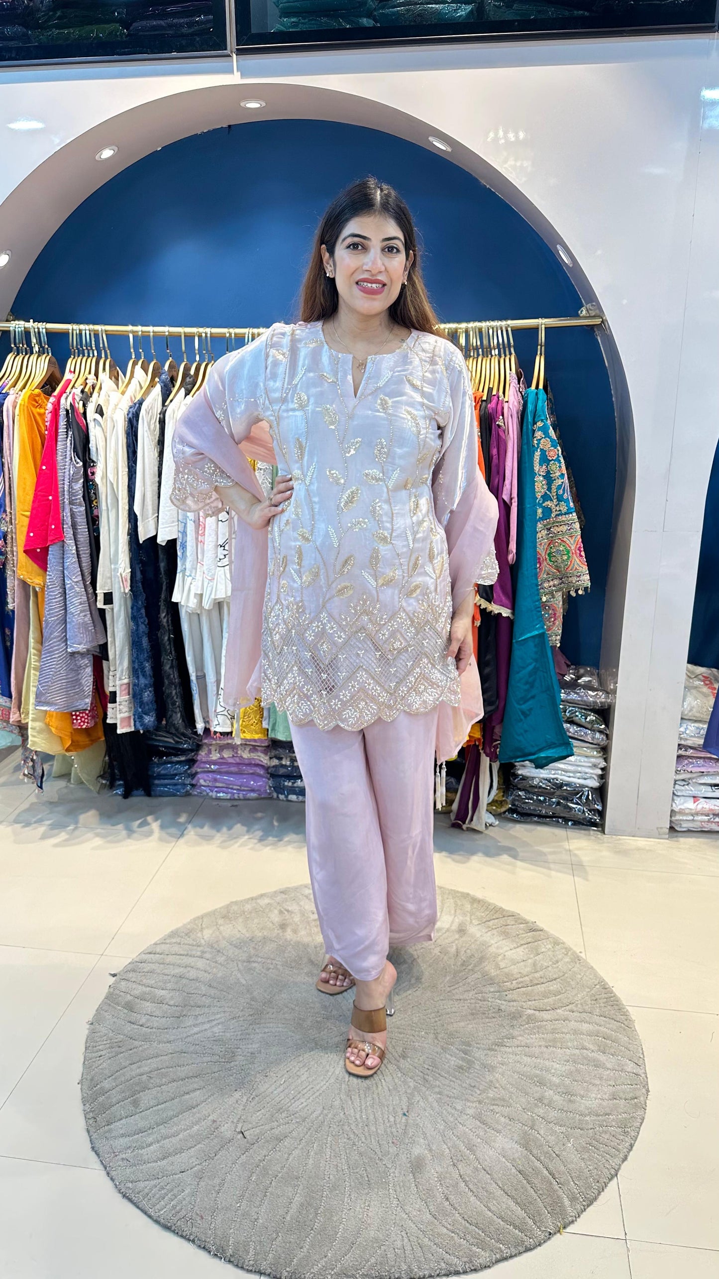 Ombre Shimmer Tissue 3pc Suit with Handwork