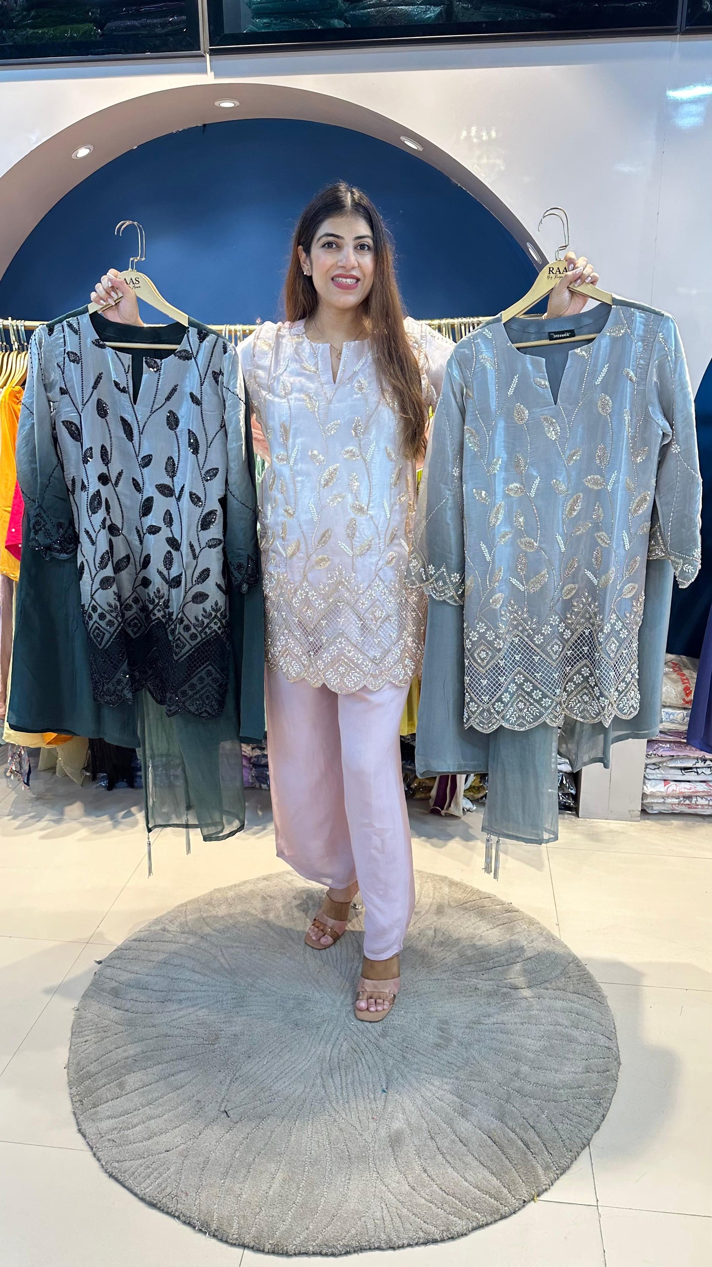 Ombre Shimmer Tissue 3pc Suit with Handwork