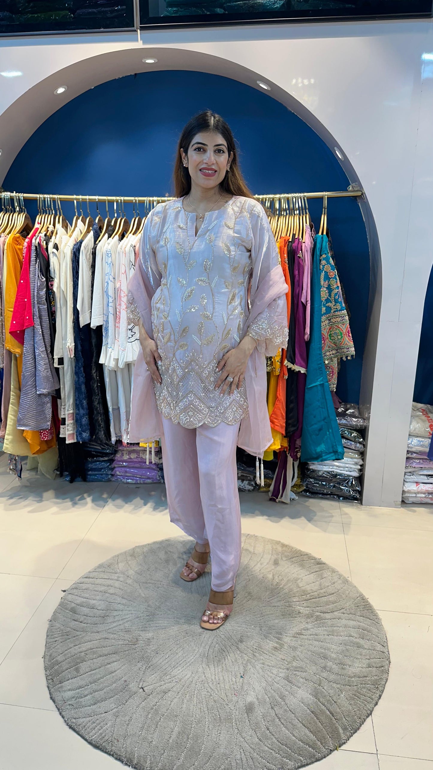 Ombre Shimmer Tissue 3pc Suit with Handwork