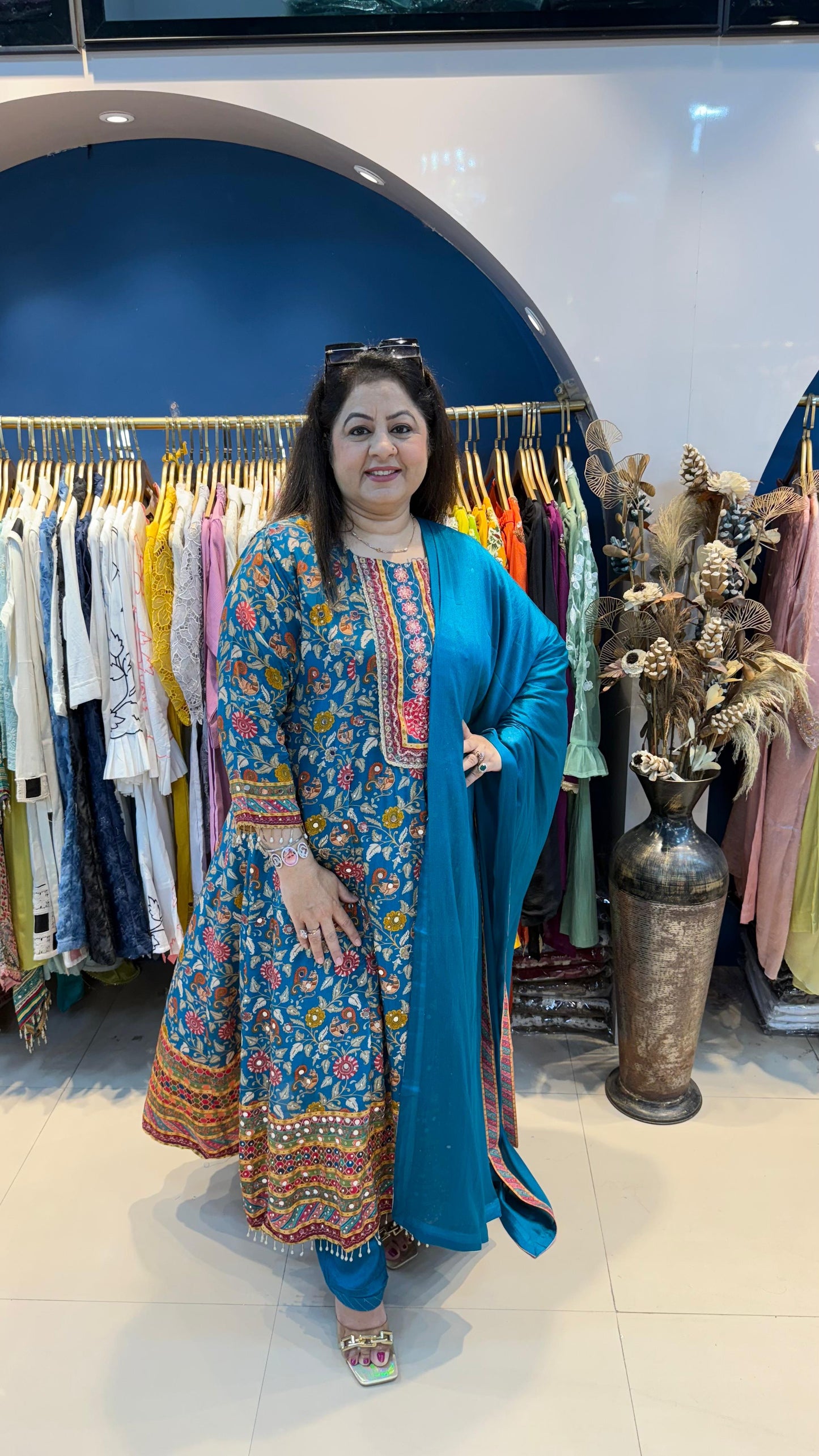 Digital Crepe Anarkali Suit with Mirror Highlight