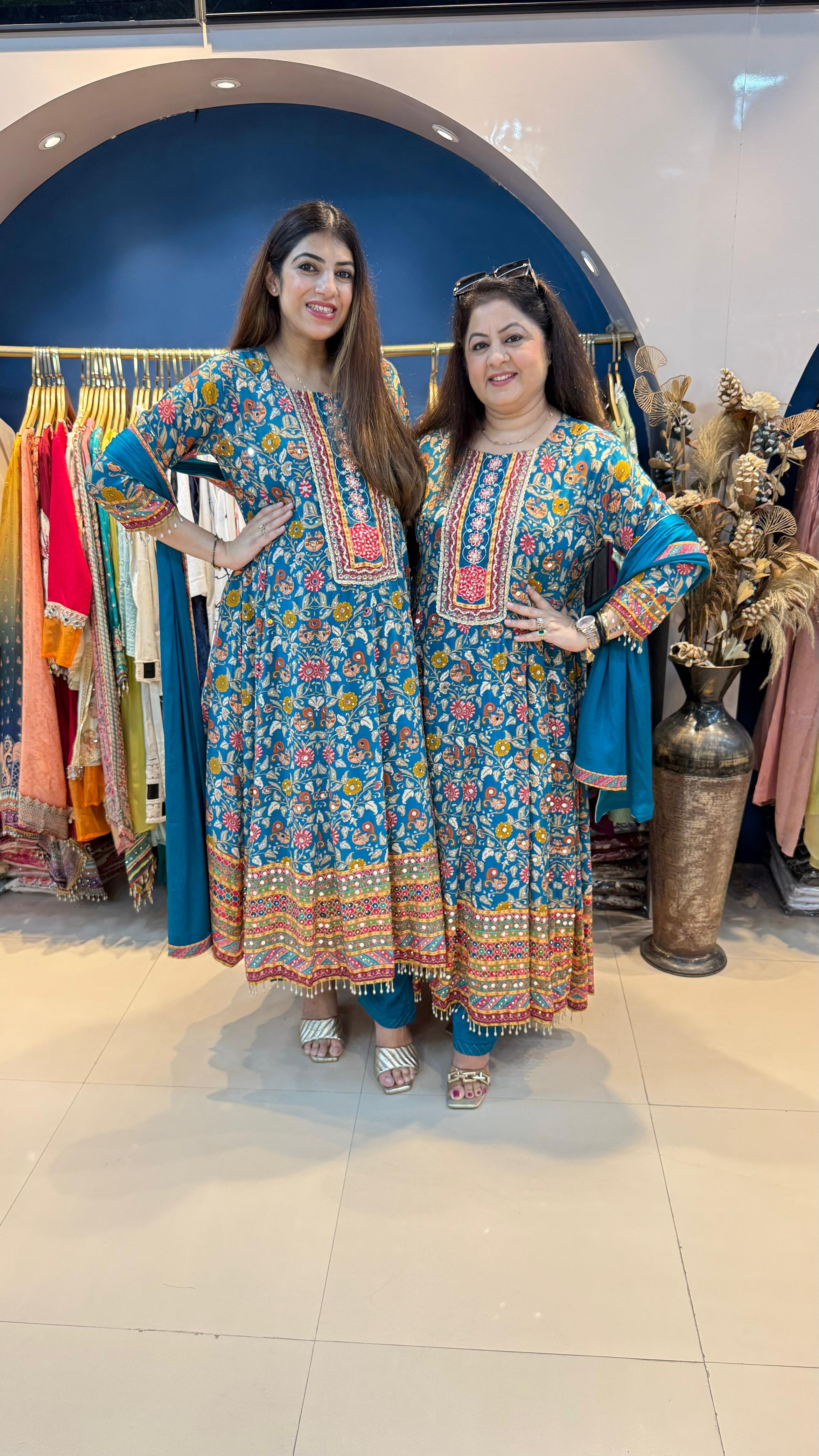 Digital Crepe Anarkali Suit with Mirror Highlight