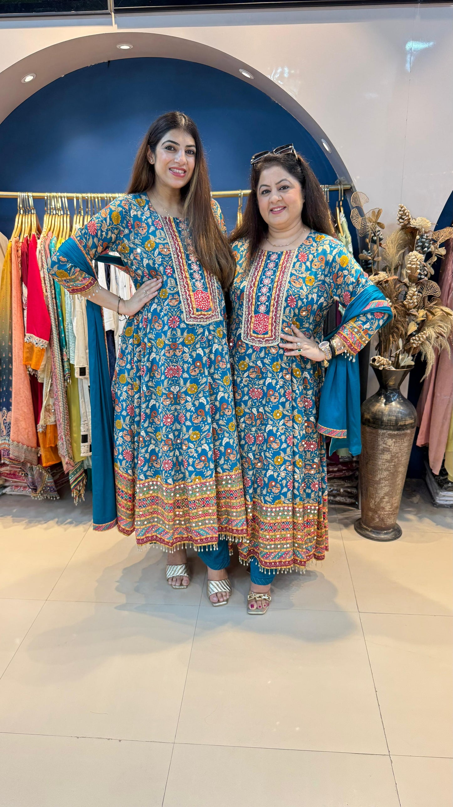 Digital Crepe Anarkali Suit with Mirror Highlight