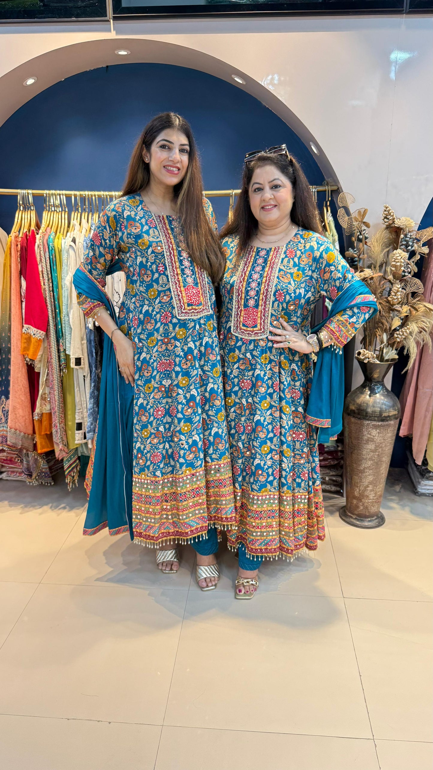 Digital Crepe Anarkali Suit with Mirror Highlight